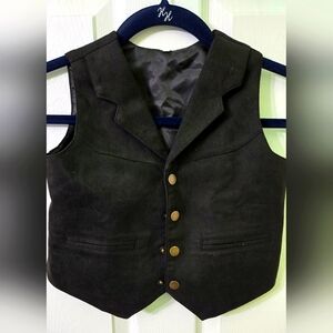 Kids Dark Brown Suede Cowboy Style Waistcoat/Vest with Gold Buttons - Size 7